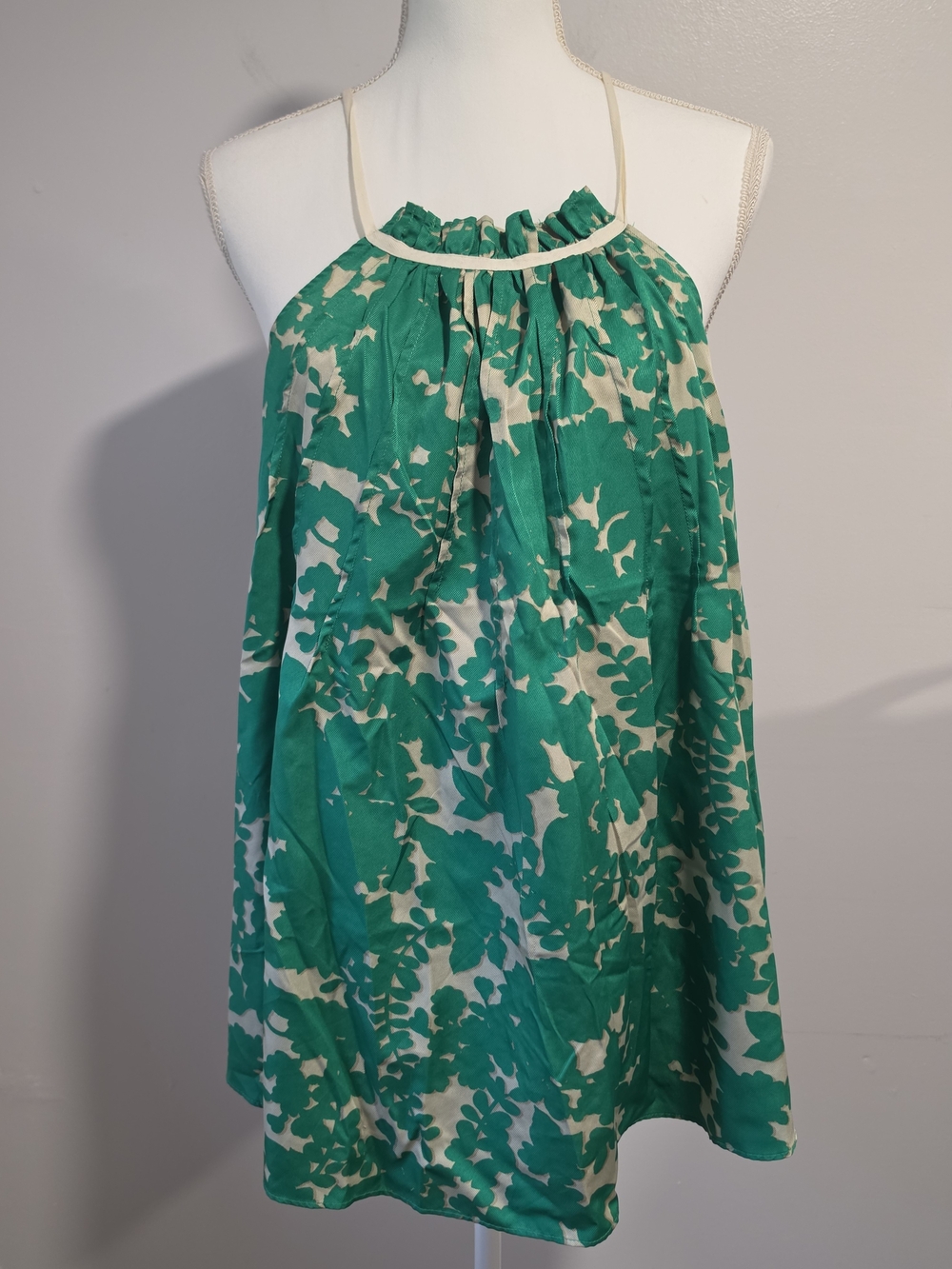 Kristin Davis Green & White Floral Halter Tank Top Women's Size Large